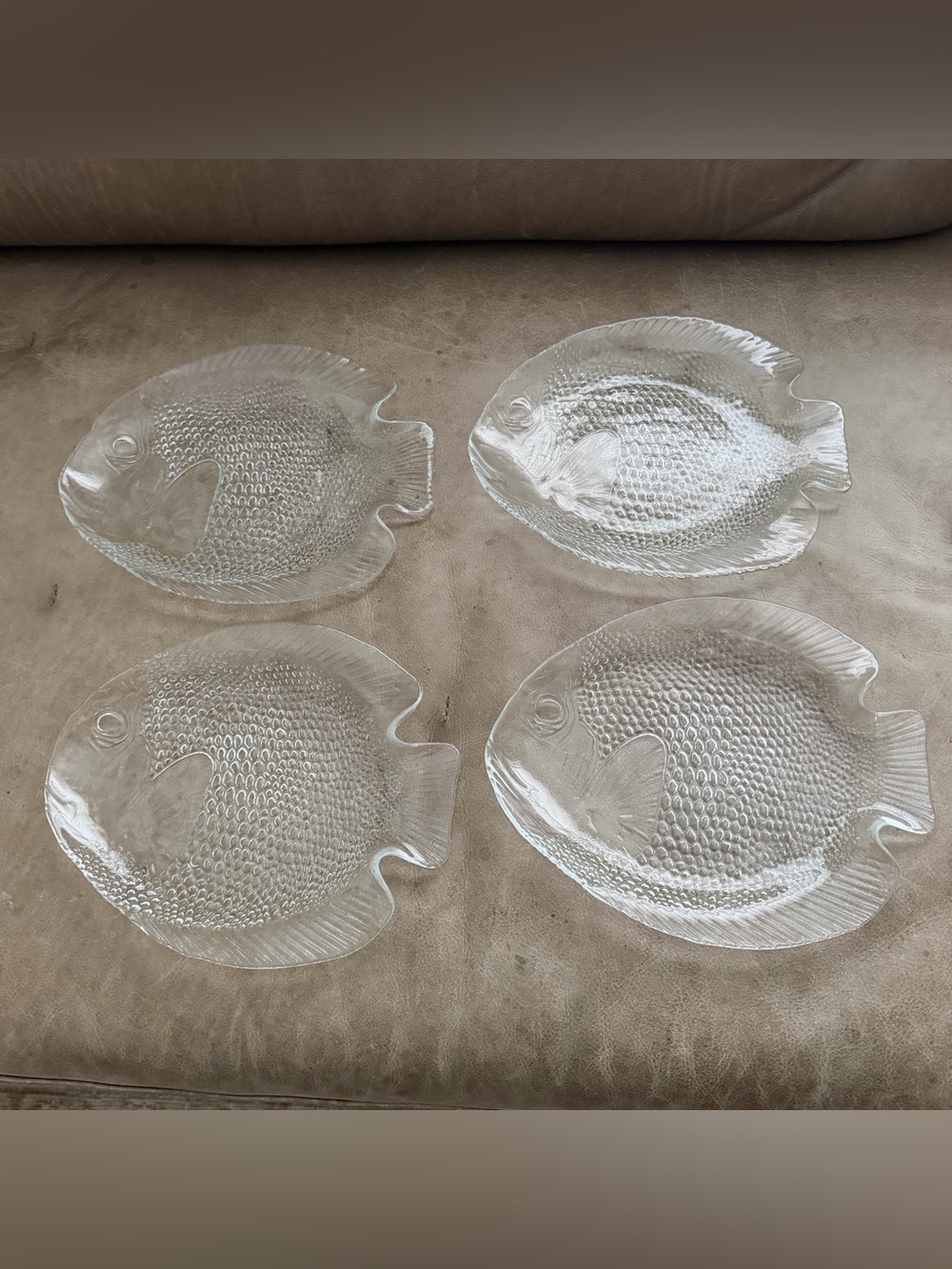 Vintage Arcoroc France Clear Glass Fish Shaped Plates Set/4
